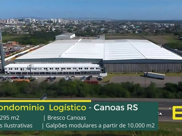 Galpões em Canoas RS - Bresco Canoas. Aluguel de galpão logístico em Canoas com docas, altura de 12 metros, piso industrial. Portaria 24 horas