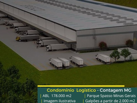 Galpão para alugar em Contagem MG - Bresco Minas Gerais. Condomínio com portaria e segurança. Galpões com docas, piso industrial, altura 12 m