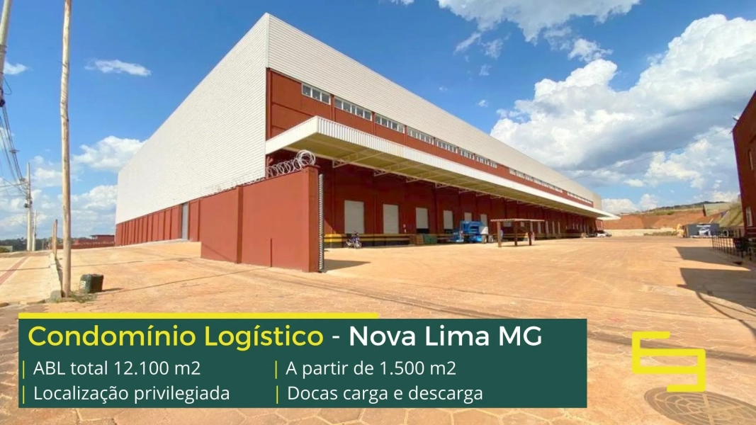 Aluguel de galpão em Nova Lima MG - Nova Lima Business Park. Módulos a partir de 1500 m2 com altura de 12 metros, 03 docas por módulo.