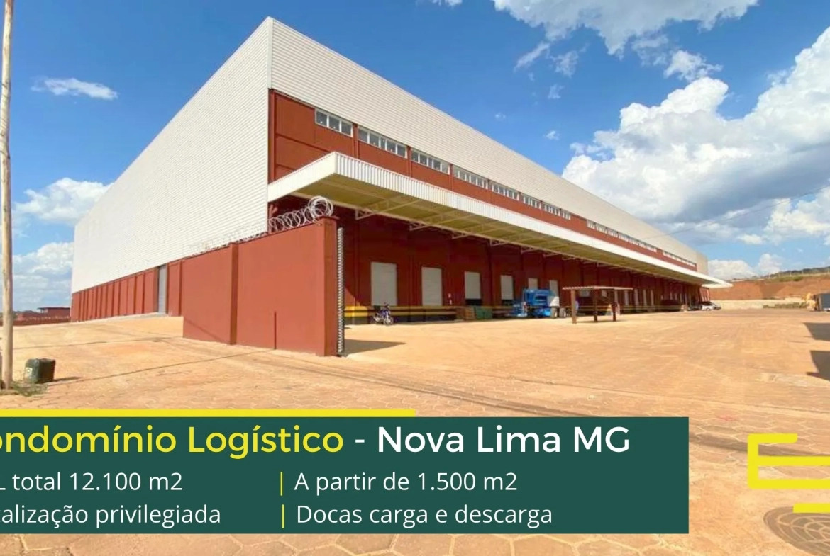 Aluguel de galpão em Nova Lima MG - Nova Lima Business Park. Módulos a partir de 1500 m2 com altura de 12 metros, 03 docas por módulo.