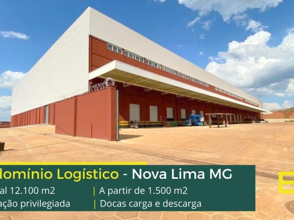 Aluguel de galpão em Nova Lima MG - Nova Lima Business Park. Módulos a partir de 1500 m2 com altura de 12 metros, 03 docas por módulo.