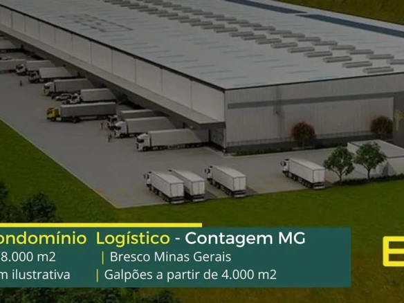 Galpão para alugar em Contagem MG - Bresco Minas Gerais. Condomínio com portaria e segurança. Galpões com docas, piso industrial, altura 12 m