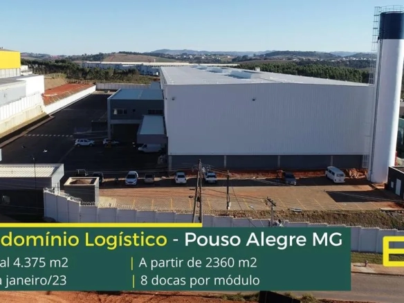 Galpão para alugar em Pouso Alegre MG. Módulos a partir de 2.200 m2, com docas. Ideal para operação logística e transportes. Portaria 24 hs