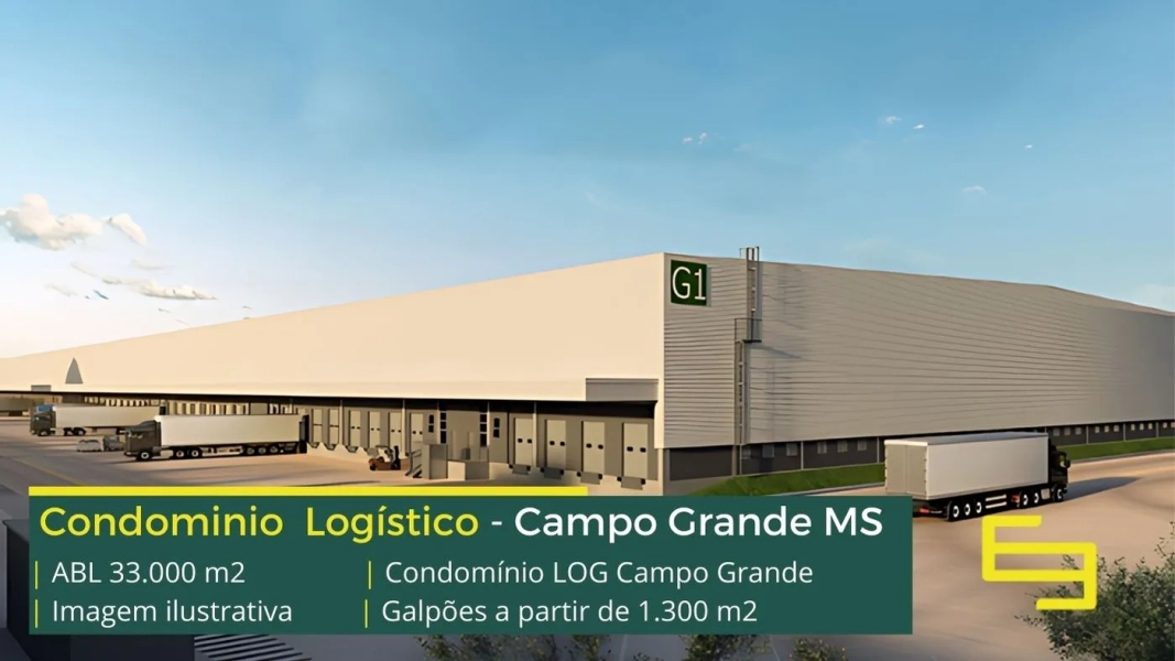 Galpões em Campo Grande MS. Condomínio logístico LOG Campo Grande. Aluguel de galpão com docas, altura de 12 metros, piso industrial,