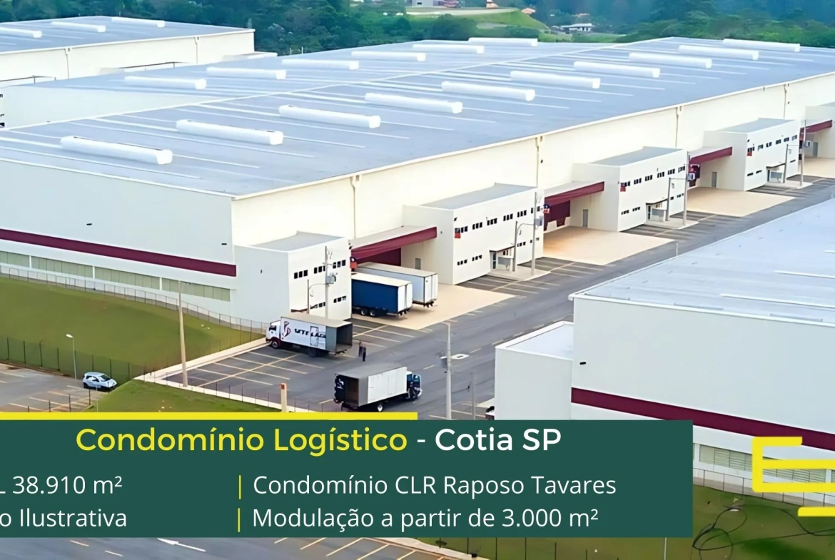 Aluguel de galpão em Cotia - CLR Raposo Tavares. Galpões em Cotia SP com portaria e segurança 24 horas, amplo pátio docas, estacionamento