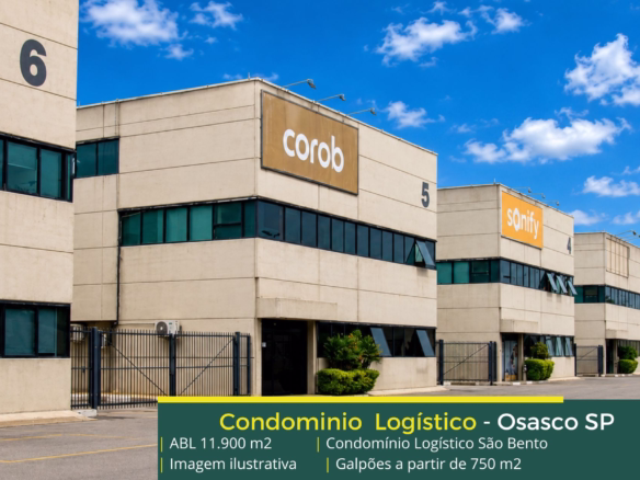 Aluguel de Galpão em Osasco SP. Condomínio Logístico São Bento. Galpões com módulos a partir de 750 m², portaria 24 horas, 9m de pé direito.