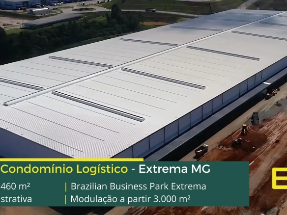 Galpão em Extrema - BBP Extrema. Galpões para alugar em Extrema MG em condomínio logístico com docas, altura de 12 metros, piso industrial