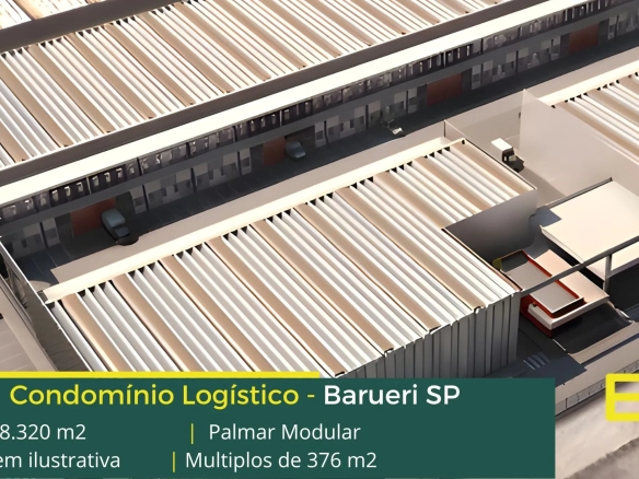 Galpão logístico para locação em Barueri SP. Condomínio Palmar Modular. Galpões em Barueri SP docas, estrutura para last mile com mezaninos.
