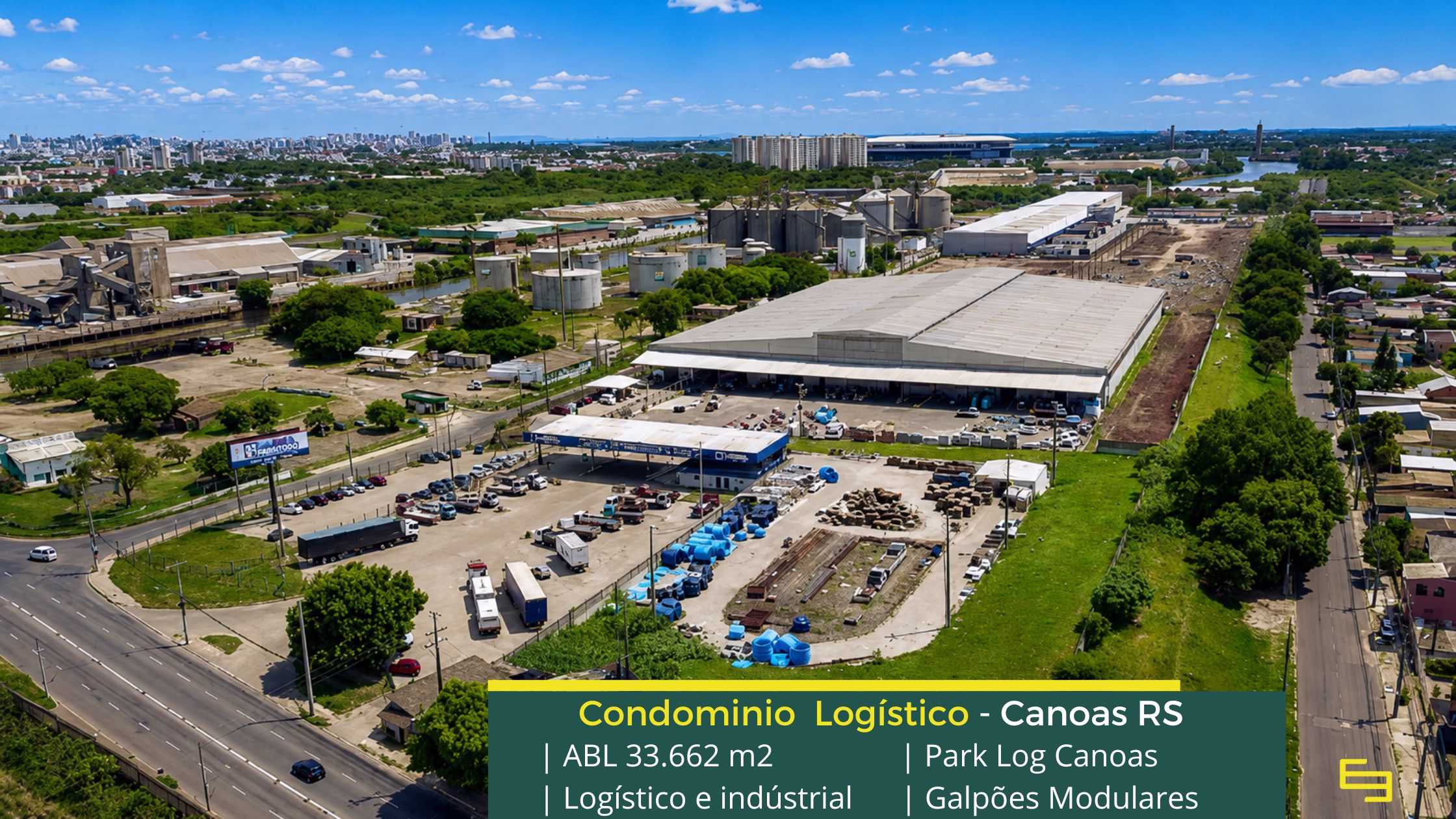 Galpões Para alugar em Canoas RS - Parklog Canoas. Galpão em Canoas RS com portaria e segurança, docas, piso industrial, pátio de manobras