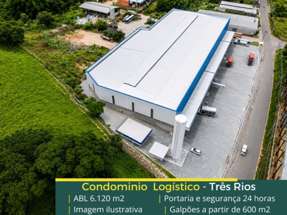 Aluguel de Galpão em Três Rios RJ. Solidum Log Três Rios. Módulos a partir de 600 m2 com docas, pátio, portaria e segurança 24 horas