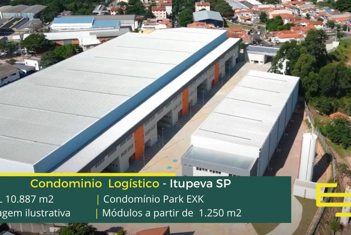 Locação de galpão em Itupeva - Condomínio Park EXK. Aluguel de galpão em Itupeva em condomínio com portaria e segurança e galpão com docas