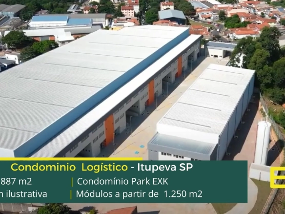 Locação de galpão em Itupeva - Condomínio Park EXK. Aluguel de galpão em Itupeva em condomínio com portaria e segurança e galpão com docas