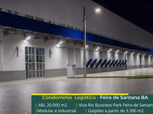 Galpão em Feira de Santana BA - Viva Rio Business Park. Galpões/Armazéns/CDs para alugar na Bahia com docas e pé direito de 12 metros.