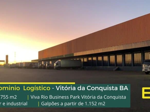 Galpão logístico para locação em Vitória da Conquista BA. Via Rio Business Park. Armazéns para alugar com docas e pé direito de 12 metros.