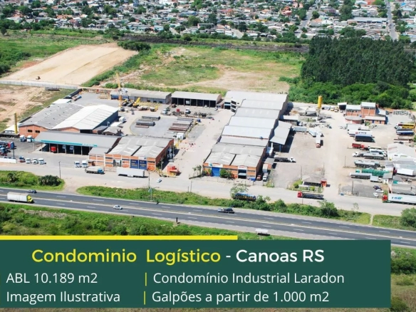 Galpão para alugar em Canoas RS - Condomínio Industrial Laradon. Piso industrial, portaria, pavilhões a partir de 1000 m2 com escritórios