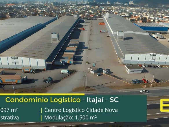 Galpão para alugar em Itajaí SC - Centro Logístico Cidade Nova. Aluguel de galpões em Itajaí SC docas, pátio. Portaria e segurança 24 horas.