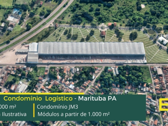 Galpão para alugar em Marituba - Condomínio JM3. Aluguel de galpões na Grande Belém com pé direito de 8 metros e docas, pátio de manobras