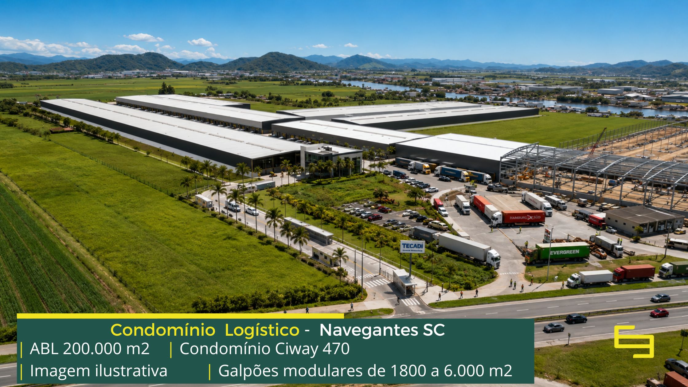 Locação de Galpões em Navegantes - Condomínio Ciway 470. Galpões/Barracões/Armazéns para alugar em Navegantes. Galpão logístico e industrial