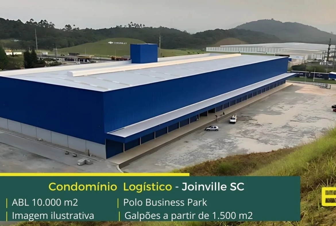 Galpão para aluguel em Joinville SC - Polo Business Park. Galpões a partir de 1500 m2, com docas, altura de 12 metros, piso industrial.