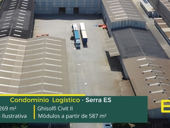 Galpões em Serra ES para Alugar - Ghisolfi Civit II. Aluguel de Galpão em Serra com docas, Piso Industrial, Segurança e portaria 24 horas