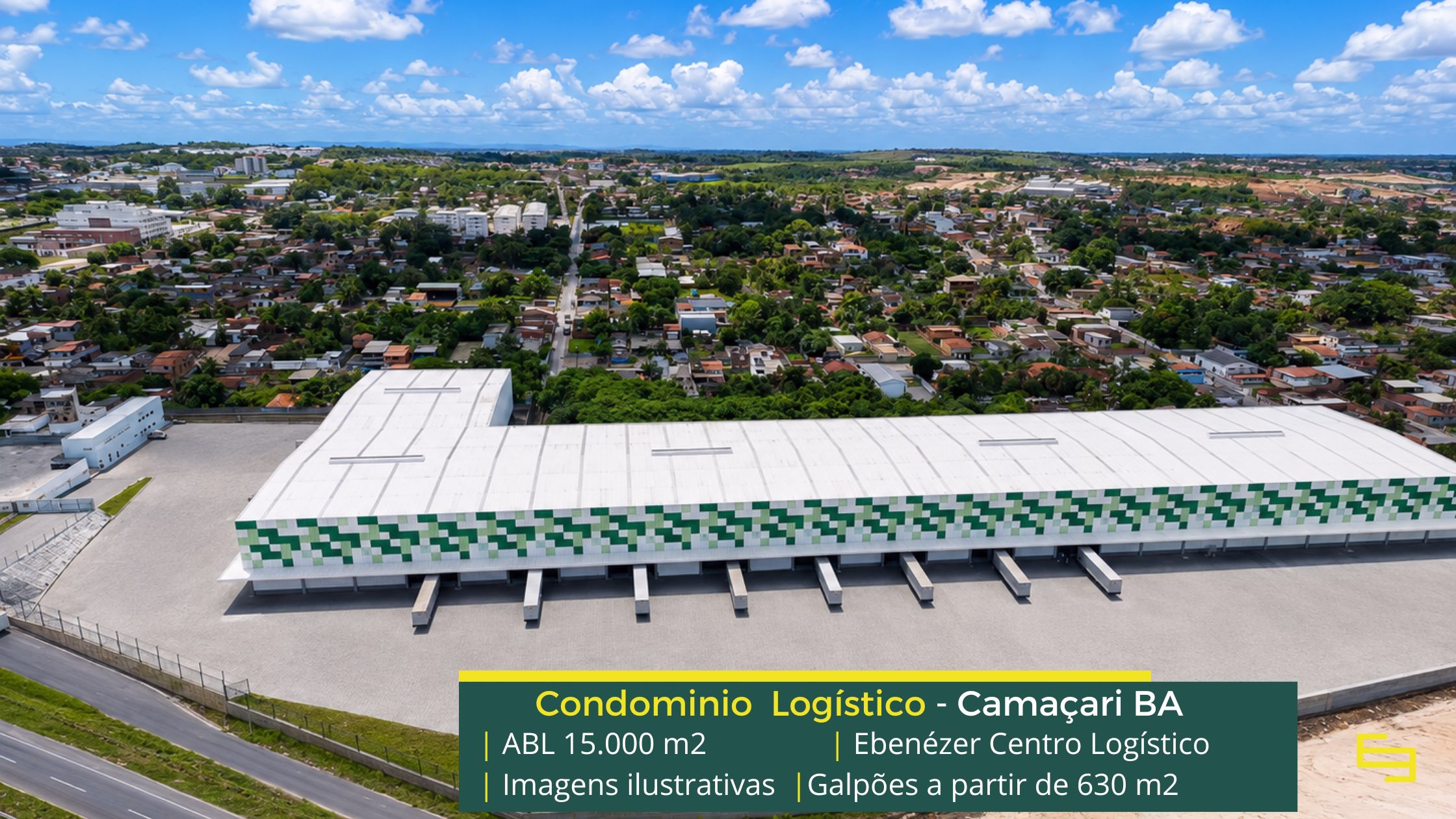 Aluguel de galpão logístico em Camaçari - Ebenézer Centro Logístico. Portaria e segurança 24 horas, galpões com docas, piso industrial