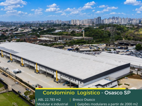 Galpão logístico para alugar em Osasco SP - Bresco Osasco. Galpões em Osasco SP com 12 metros de altura, docas, estacionamento, pátio, CFTV