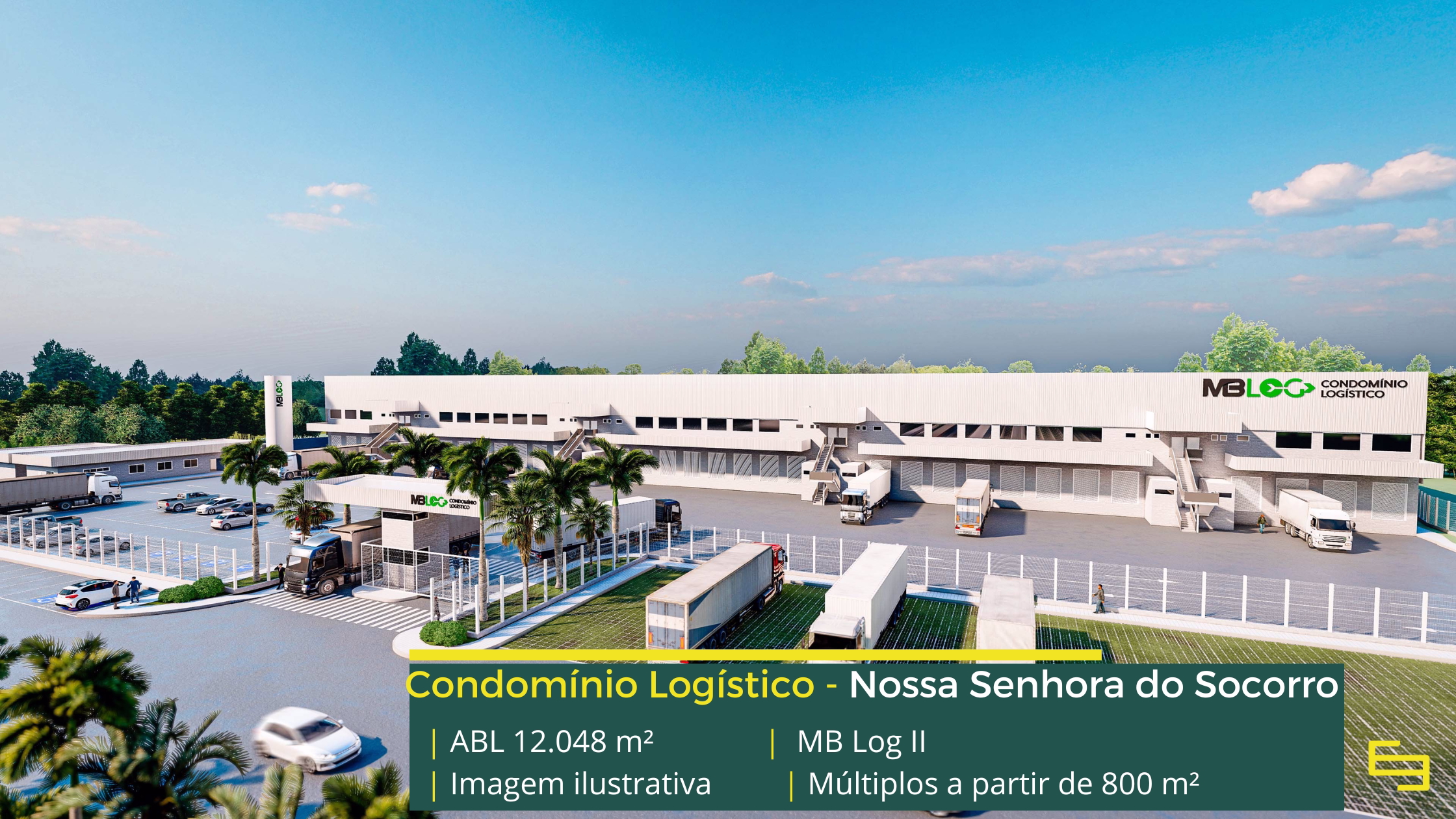 MB Log II Sergipe, condomínio logístico classe AAA em Nossa Senhora do Socorro, com 12.048 m² construídos, docas e área para expansão.
