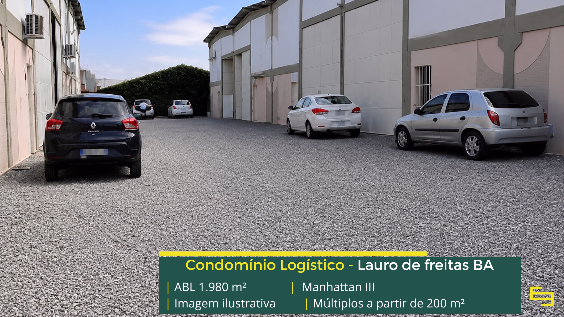 Galpão Manhattan III em Lauro de Freitas BA, com módulos a partir de 200 m², piso de 3 t/m², acesso para caminhões e estrutura empresarial.