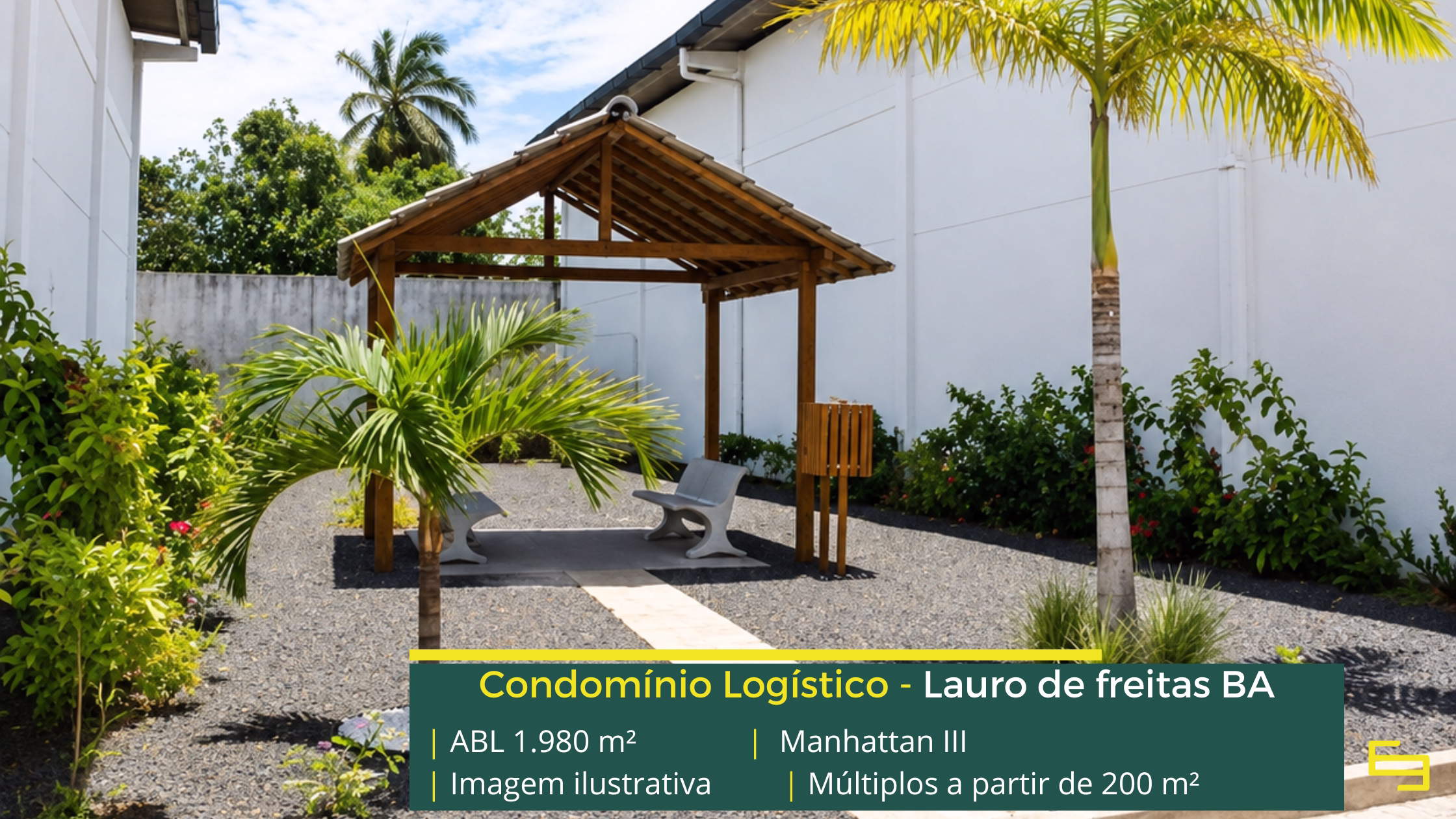 Galpão Manhattan III em Lauro de Freitas BA, com módulos a partir de 200 m², piso de 3 t/m², acesso para caminhões e estrutura empresarial.