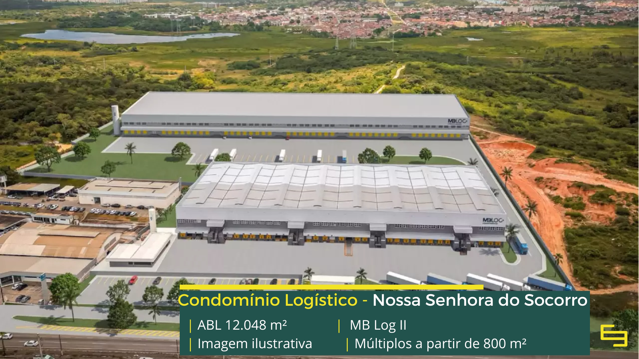 MB Log II Sergipe, condomínio logístico classe AAA em Nossa Senhora do Socorro, com 12.048 m² construídos, docas e área para expansão.