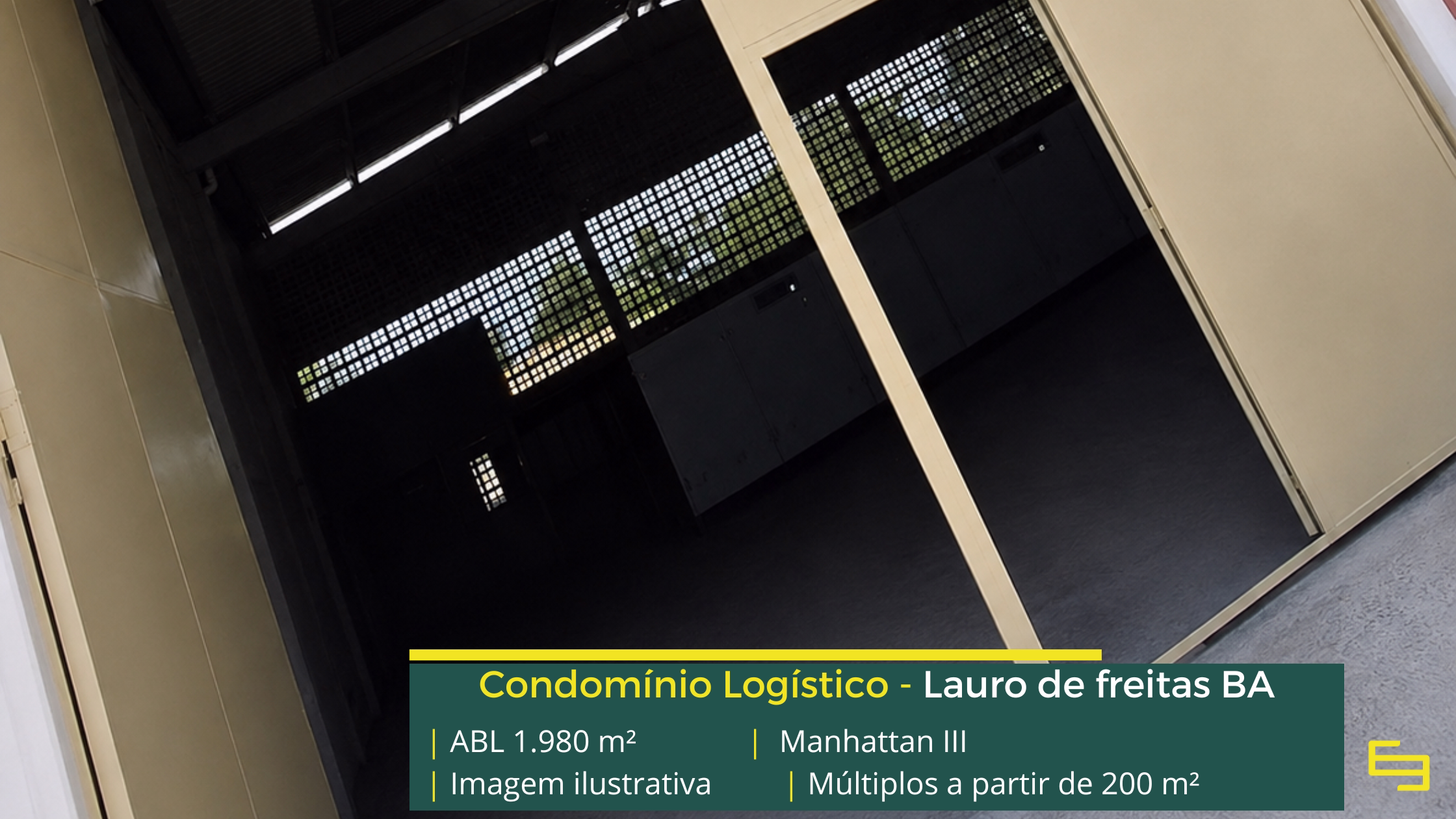 Galpão Manhattan III em Lauro de Freitas BA, com módulos a partir de 200 m², piso de 3 t/m², acesso para caminhões e estrutura empresarial.