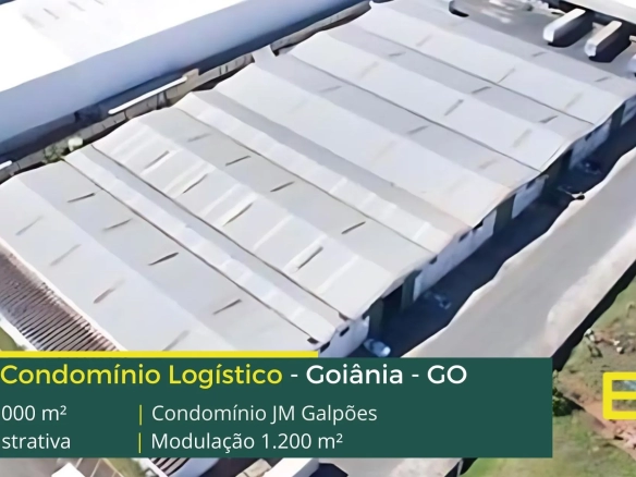 Aluguel de galpão logístico em Goiânia GO - Condomínio JM Galpões. Condomínio com portaria e segurança, galpões com docas e amplo pátio