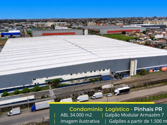 Aluguel de galpão em Pinhais PR - Condomínio Armazém 7. Galpões com docas em condomínios logísticos e industriais para alugar em Pinhais PR