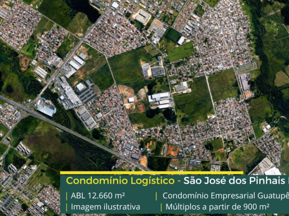 Condomínio Empresarial Guatupê CEG com galpões a partir de 900 m², pé-direito de 8 m, piso para 6 t/m², docas e amplos pátios de manobra.