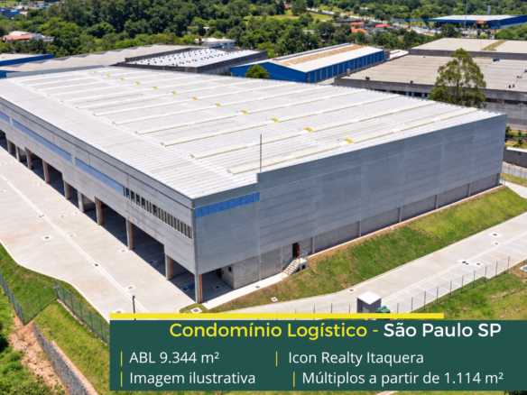 Icon Realty Itaquera: galpão em Itaquera com módulos a partir de 1.114 m², pé-direito de 12 m, piso para 5 t/m² e 12 docas.