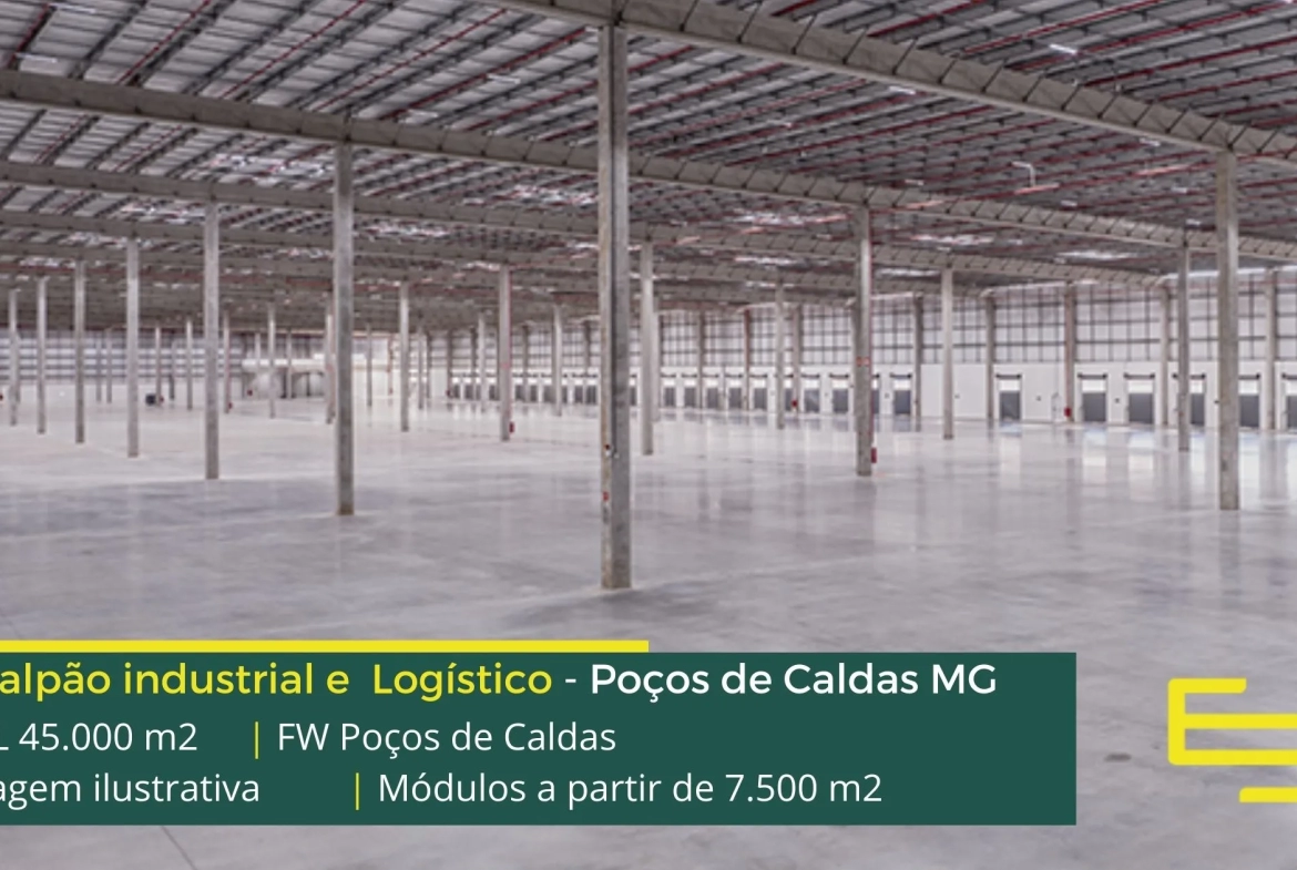 Aluguel de galpões em Poços de Caldas MG. FW Poços de Caldas. Condomínio logístico, com docas, altura 12 metros, portaria e segurança 24 hs