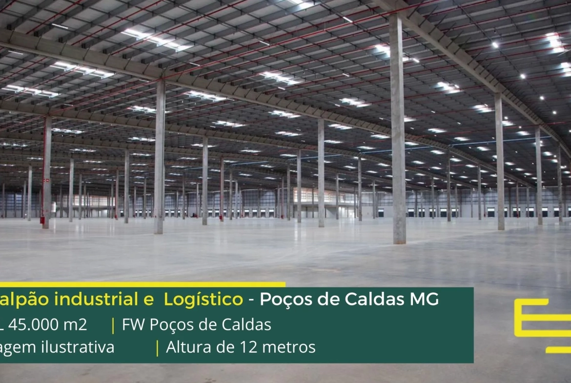Aluguel de galpões em Poços de Caldas MG. FW Poços de Caldas. Condomínio logístico, com docas, altura 12 metros, portaria e segurança 24 hs