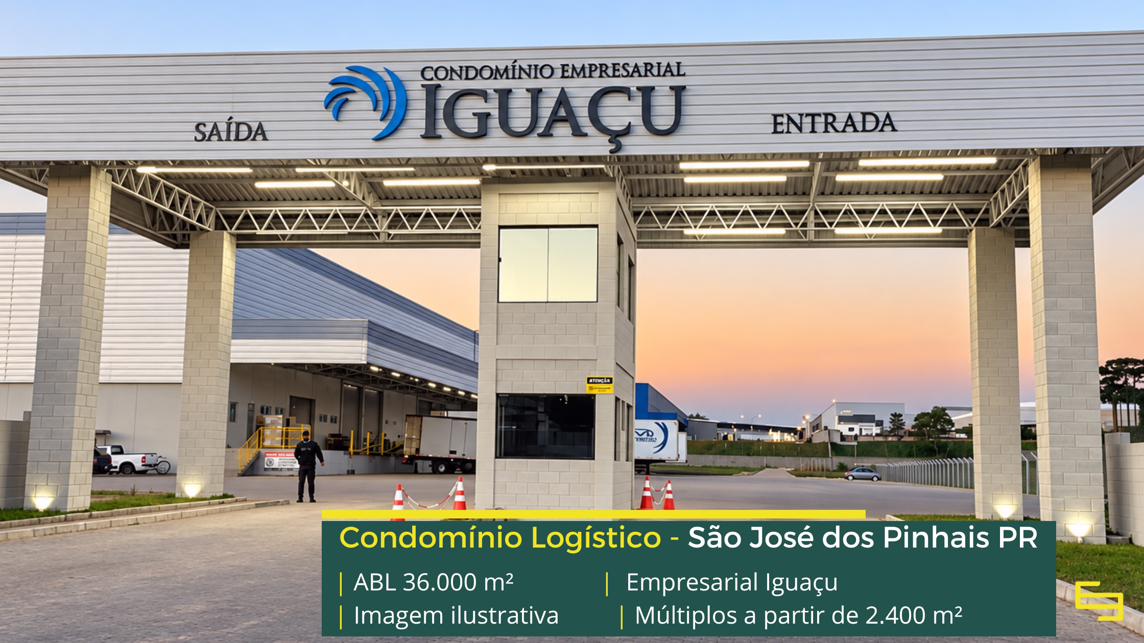 Galpão em São José dos Pinhais PR Condomínio Empresarial Iguaçu em São José dos Pinhais PR, com galpões a partir de 2.400 m², pé-direito de 12 m e docas elevadas.