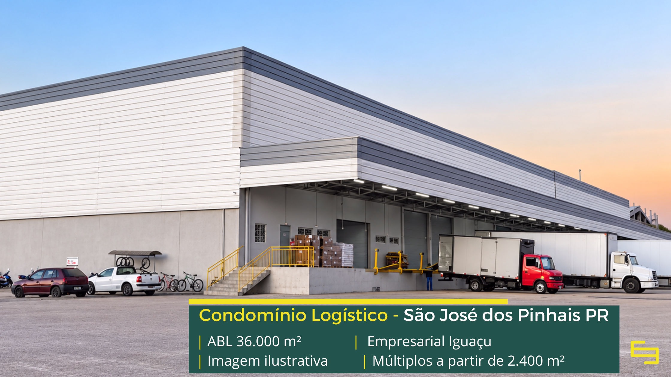 Galpão em São José dos Pinhais PR Condomínio Empresarial Iguaçu em São José dos Pinhais PR, com galpões a partir de 2.400 m², pé-direito de 12 m e docas elevadas.