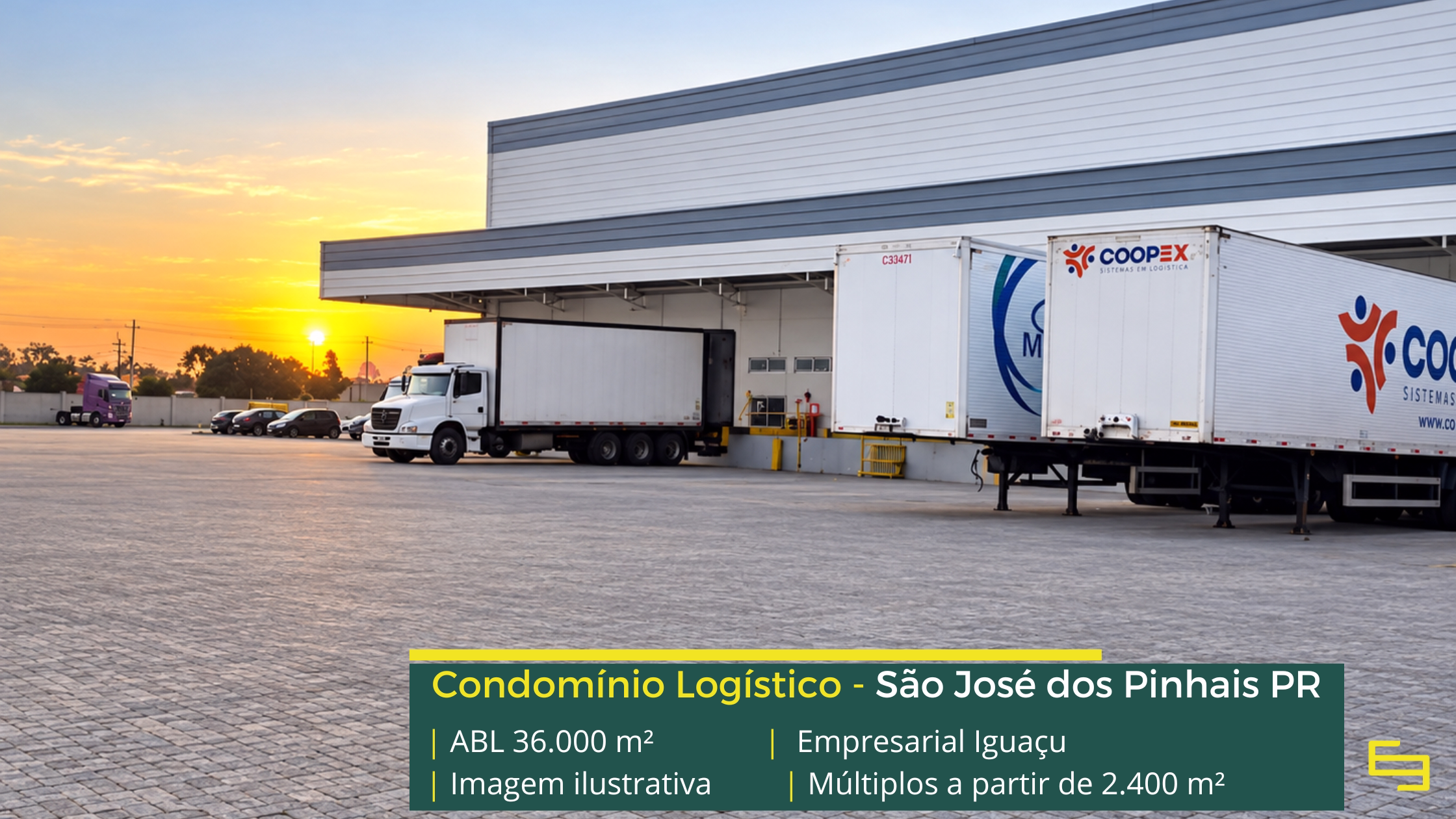Galpão em São José dos Pinhais PR Condomínio Empresarial Iguaçu em São José dos Pinhais PR, com galpões a partir de 2.400 m², pé-direito de 12 m e docas elevadas.