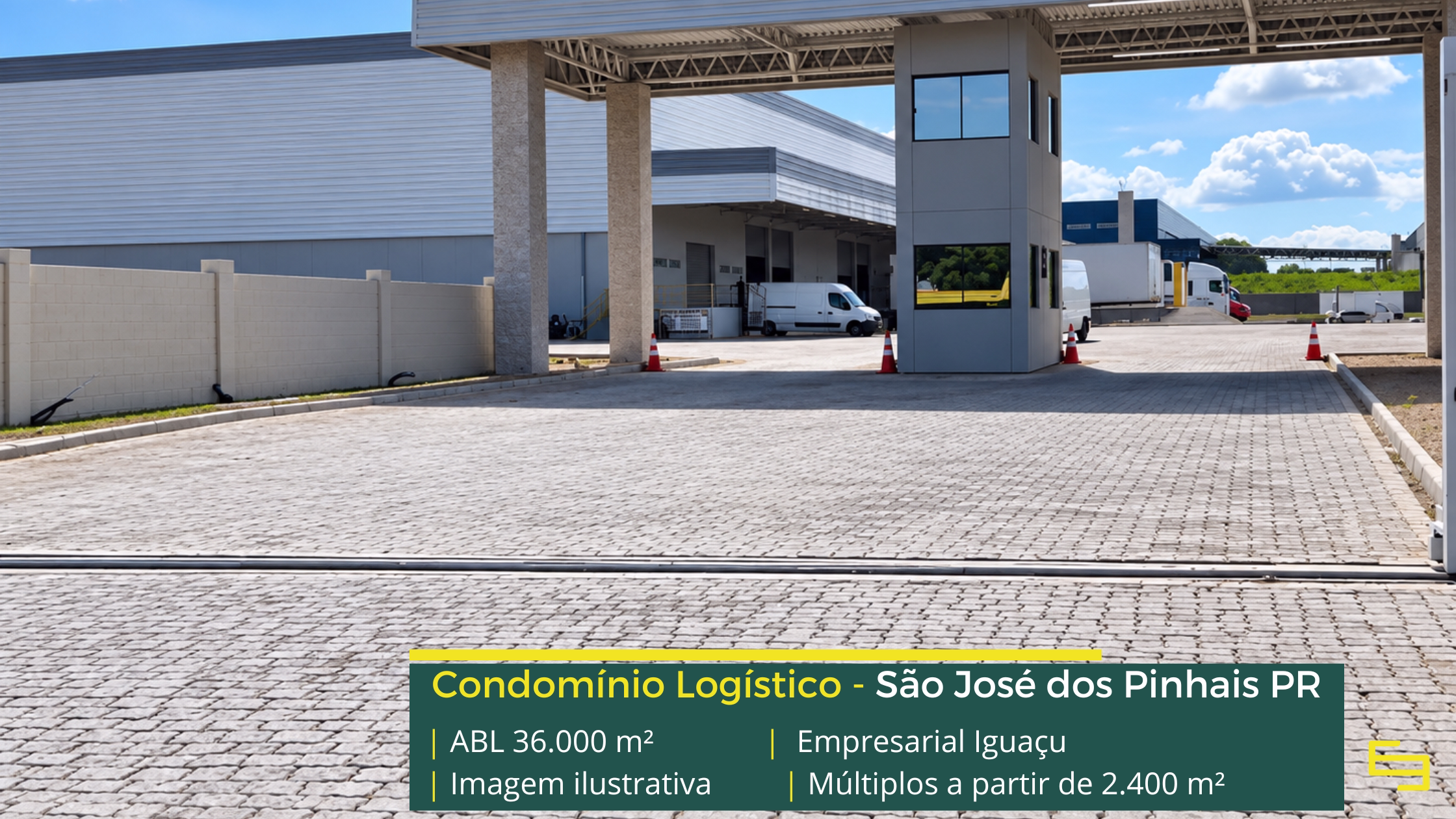 Galpão em São José dos Pinhais PR Condomínio Empresarial Iguaçu em São José dos Pinhais PR, com galpões a partir de 2.400 m², pé-direito de 12 m e docas elevadas.
