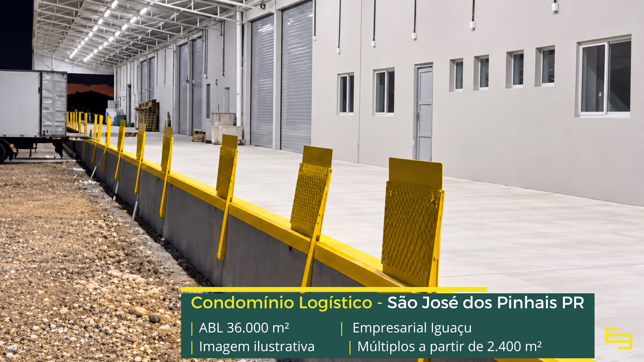 Galpão em São José dos Pinhais PR Condomínio Empresarial Iguaçu em São José dos Pinhais PR, com galpões a partir de 2.400 m², pé-direito de 12 m e docas elevadas.
