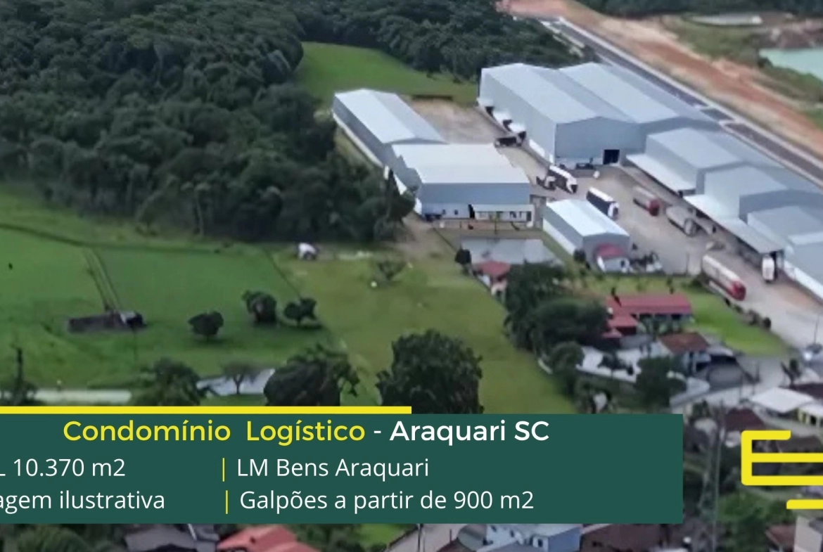 Locação de galpão em Araquari - LM Bens. Aluguel de galpões em Araquari em condomínio com portaria e segurança, módulos com docas, pátio