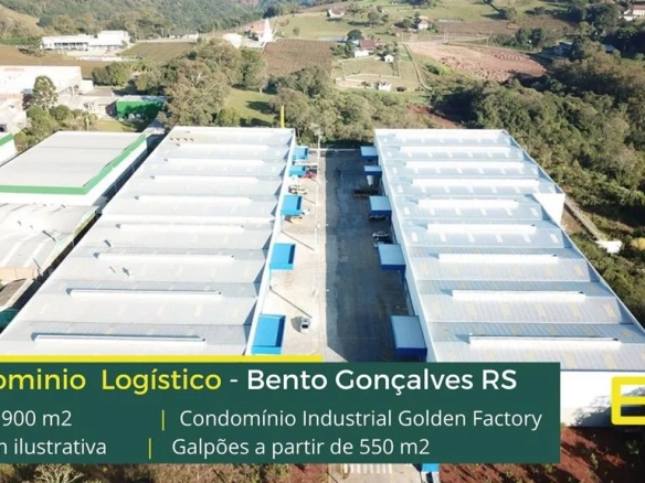 Aluguel de galpões em Bento Gonçalves RS - Condomínio Industrial Golden Factory. Portaria e vigilância. Piso industrial, pátio de manobras
