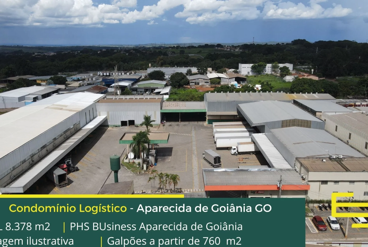 Galpão em Aparecida de Goiânia - Condomínio PHS Business. Aluguel de galpões em Aparecida de Goiânia com docas, pátio de manobras, portaria