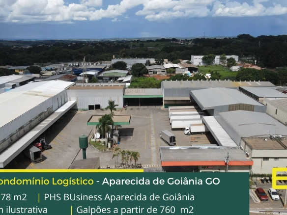 Galpão em Aparecida de Goiânia - Condomínio PHS Business. Aluguel de galpões em Aparecida de Goiânia com docas, pátio de manobras, portaria