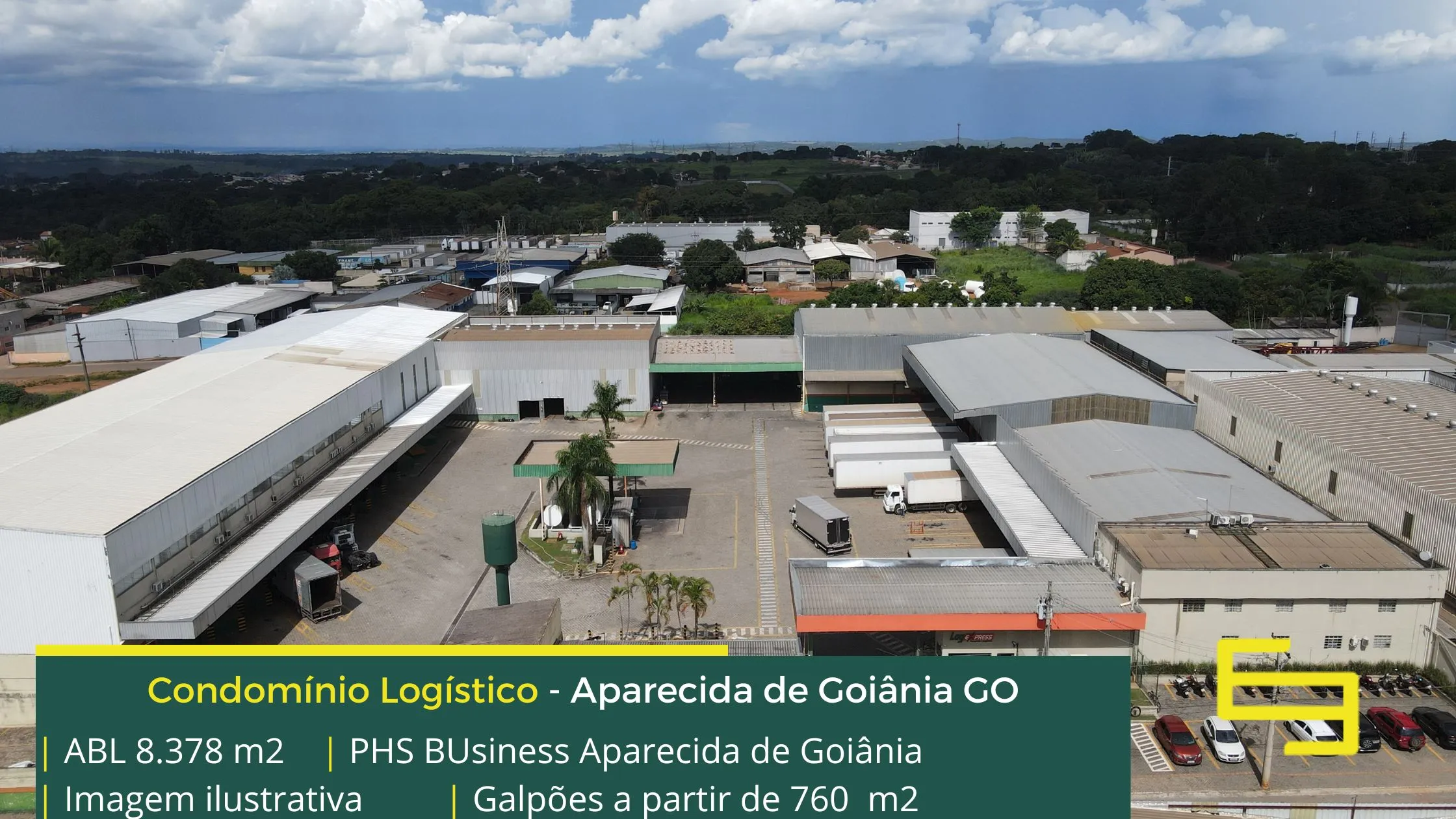Galpão em Aparecida de Goiânia - Condomínio PHS Business. Aluguel de galpões em Aparecida de Goiânia com docas, pátio de manobras, portaria