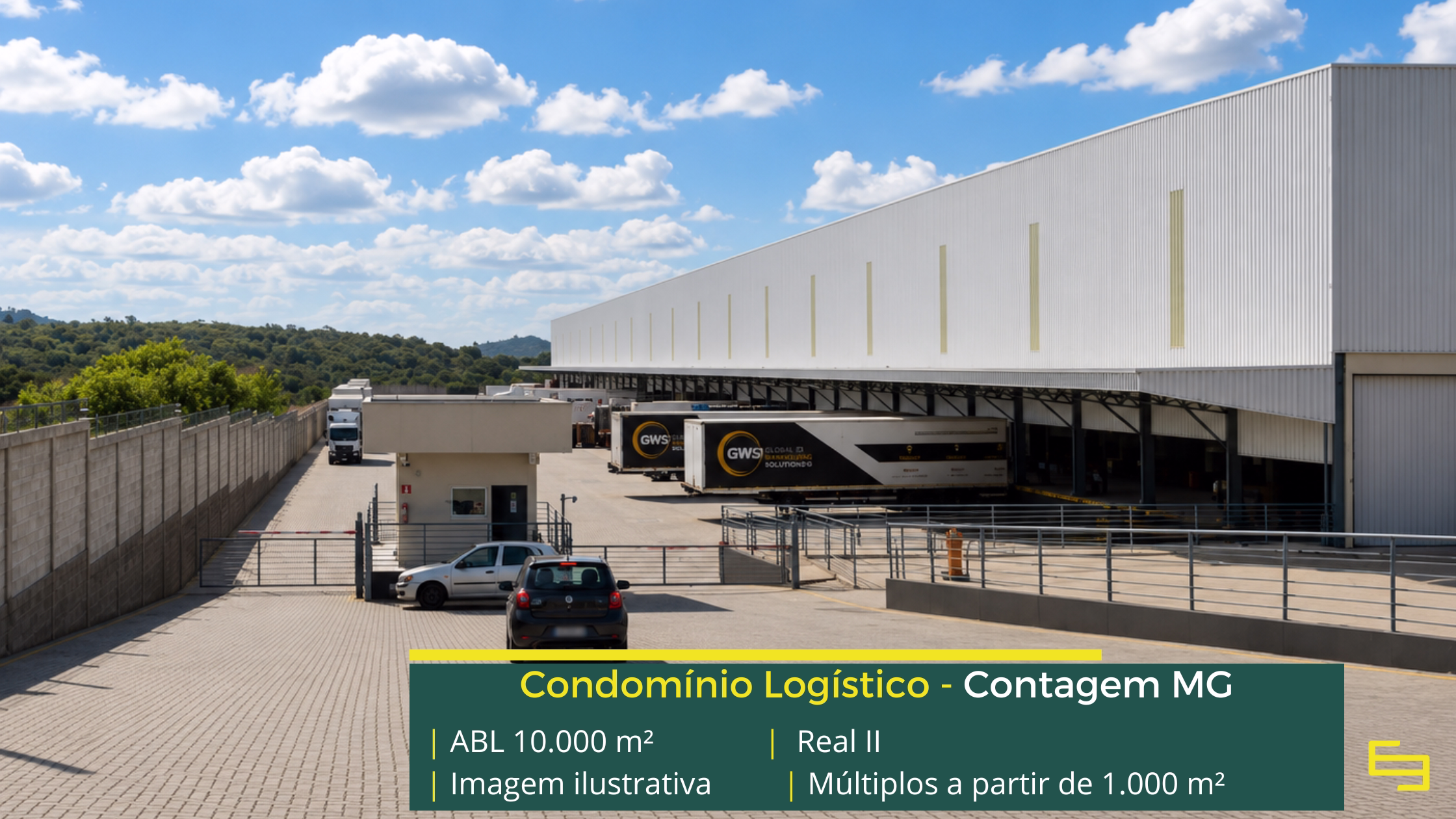 Locação de galpão em Contagem MG no Condomínio Real II, com módulos a partir de 1.000 m², excelente localização e infraestrutura logística.