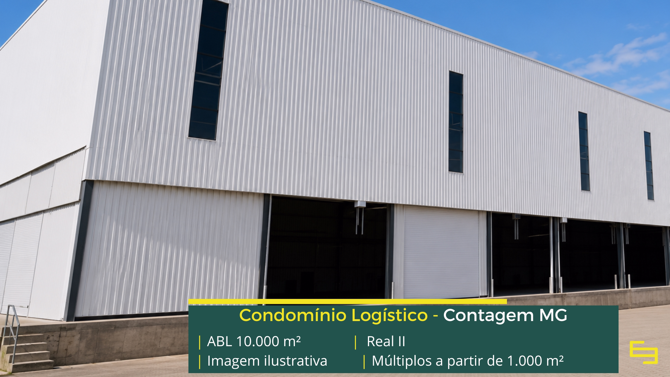 Locação de galpão em Contagem MG no Condomínio Real II, com módulos a partir de 1.000 m², excelente localização e infraestrutura logística.