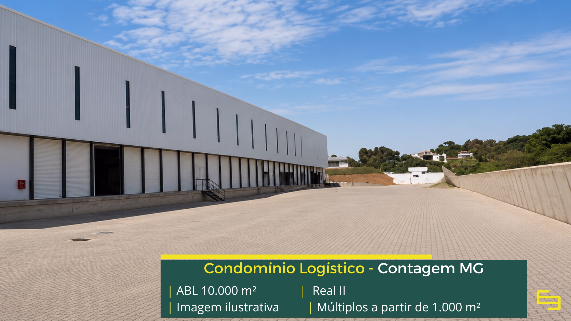 Locação de galpão em Contagem MG no Condomínio Real II, com módulos a partir de 1.000 m², excelente localização e infraestrutura logística.